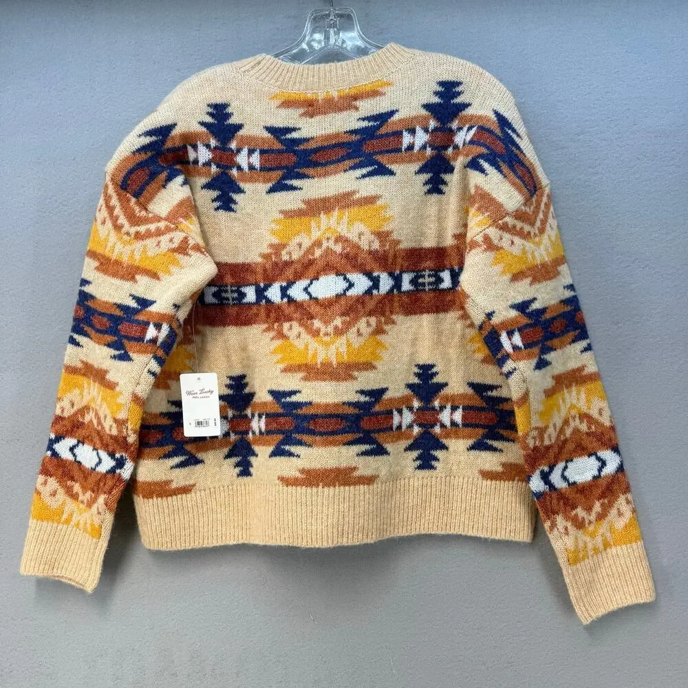 Lucky Brand Sweater Women's M Orange Blue Yellow Southwestern Design NWT - Picture 2 of 10